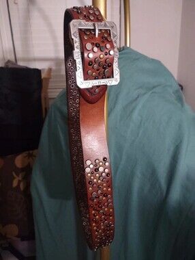 MILLIONAIRE Genuine Leather Steel/Brass Pebbled Studded Belt (Long)